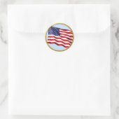 American Flag Gold Trim Round Sticker – Patriotic (Tas)