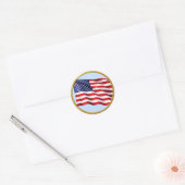 American Flag Gold Trim Round Sticker – Patriotic (Envelop)