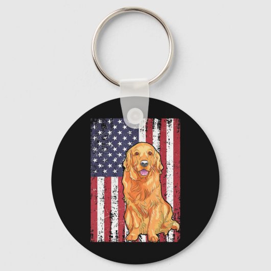 American Flag Golden Retriever Patriotic Dog T Shi Sleutelhanger (Voorkant)