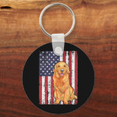 American Flag Golden Retriever Patriotic Dog T Shi Sleutelhanger (Voorkant)