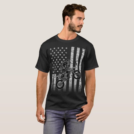 American Flag Graphic Motocross Dirt Bike T-shirt (Voorkant volledig)