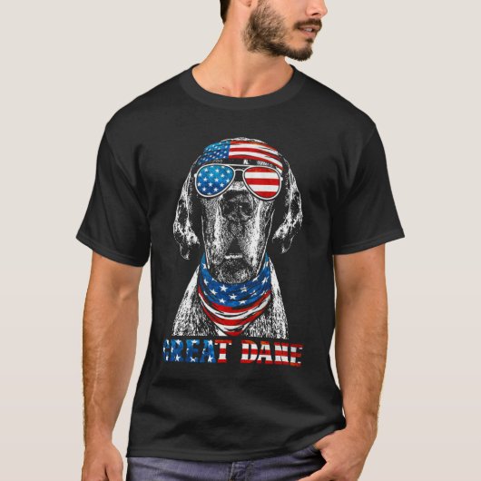 American Flag Great Dane 4th of July Patriotic Dog T-shirt (Voorkant)