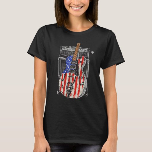 American Flag Guitar 4th of July Guitarist USA Cou T-shirt (Voorkant)