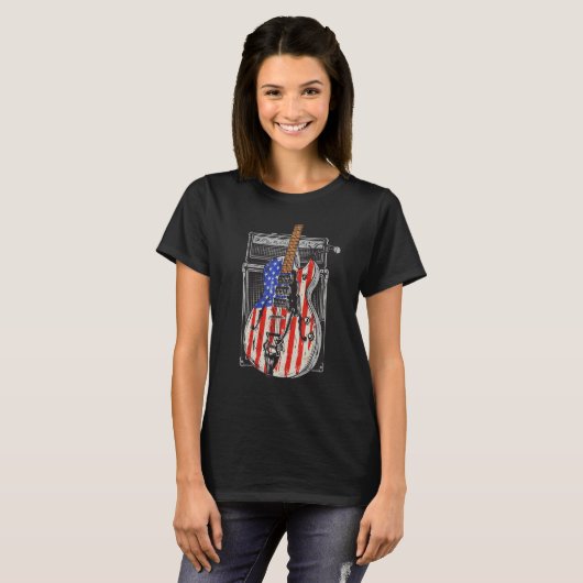 American Flag Guitar 4th of July Guitarist USA Cou T-shirt (Voorkant volledig)