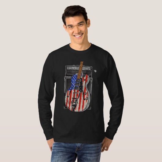 American Flag Guitar 4th of July Guitarist USA Cou T-shirt (Voorkant volledig)