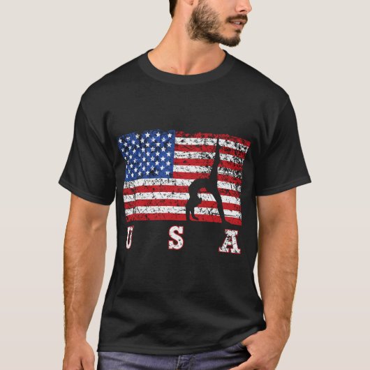 American Flag Gymnastics USA Gift, Tumbling Team T-shirt (Voorkant)