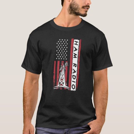 American Flag Ham Radio Amateur Radio Operator T-shirt (Voorkant)