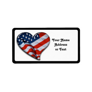 American Flag Heart Etiket