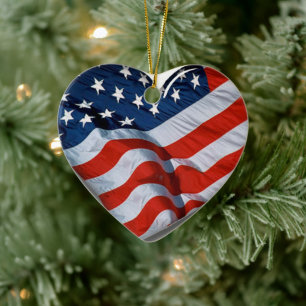 American Flag Heart Keramisch Ornament