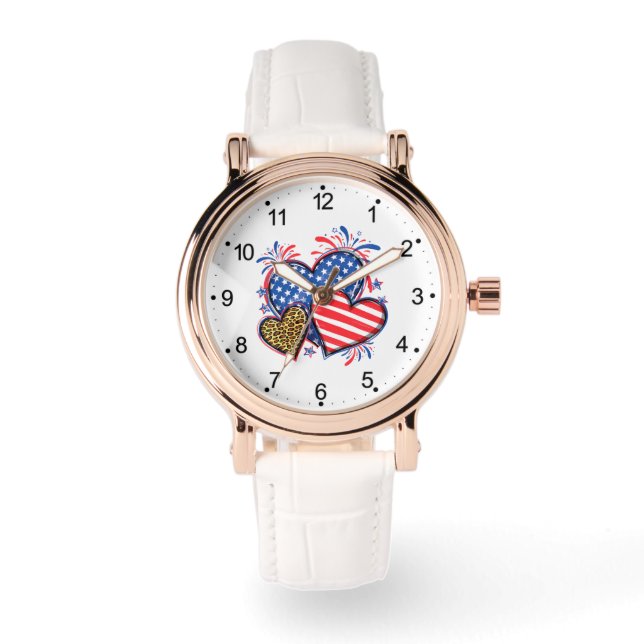 American Flag Heart Leopard Sublimation-64210 Horloge (Voorkant)
