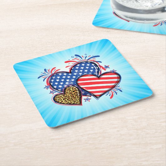 American Flag Heart Leopard Sublimation-64210 Kartonnen Onderzetters (Schuin)