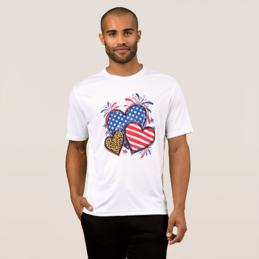 American Flag Heart Leopard Sublimation-64210 T-shirt (Voorkant volledig)