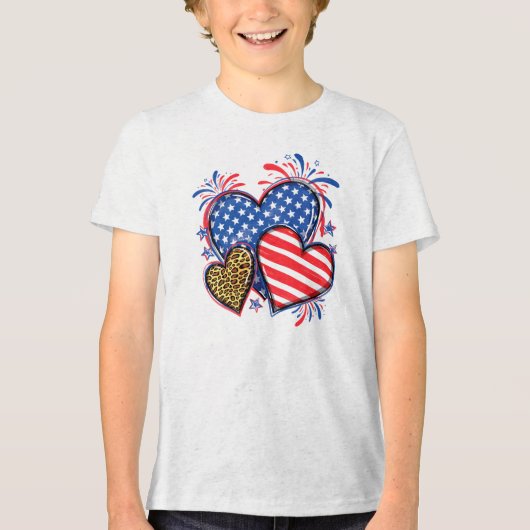 American Flag Heart Leopard Sublimation-64210 Tri-Blend Shirt (Voorkant)