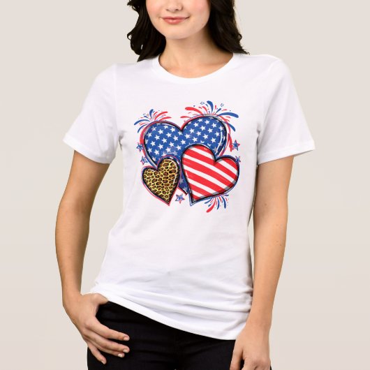 American Flag Heart Leopard Sublimation-64210 Tri-Blend Shirt (Voorkant)