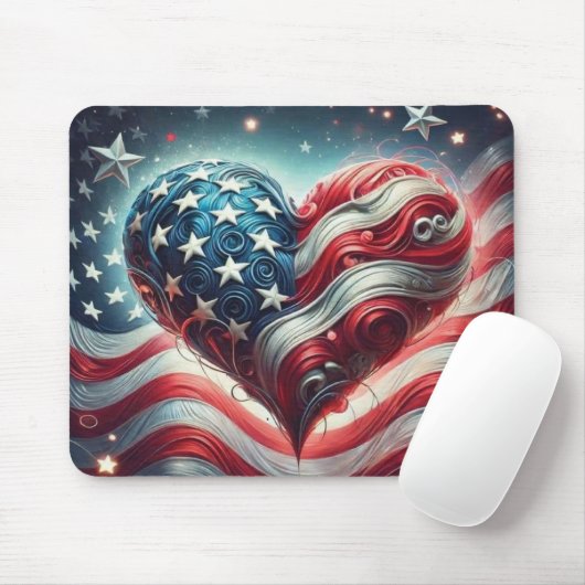 American Flag Heart Mouse Pad – Patriotic Desktop  Muismat (Met muis)