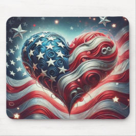 American Flag Heart Mouse Pad – Patriotic Desktop  Muismat