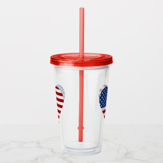 American Flag Heart op 4 juli Glitter Acryl Drinkbeker (Rechts)