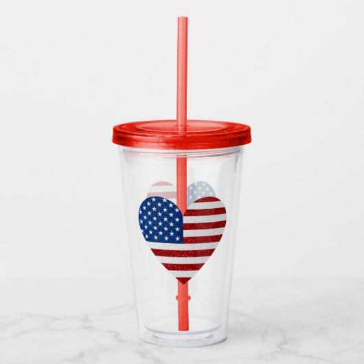 American Flag Heart op 4 juli Glitter Acryl Drinkbeker (Voorkant)