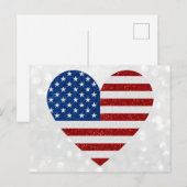 American Flag Heart op 4 juli Glitter Briefkaart (Voorkant / Achterkant)