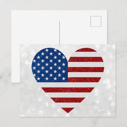 American Flag Heart op 4 juli Glitter Briefkaart (Voorkant / Achterkant)