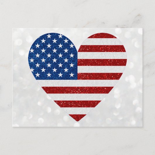 American Flag Heart op 4 juli Glitter Briefkaart (Voorkant)
