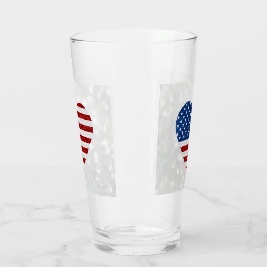 American Flag Heart op 4 juli Glitter Glas (Links)