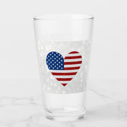 American Flag Heart op 4 juli Glitter Glas (Voorkant)