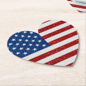 American Flag Heart op 4 juli Glitter Kartonnen Onderzetters (Gekanteld)