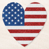 American Flag Heart op 4 juli Glitter Kartonnen Onderzetters (Voorkant)