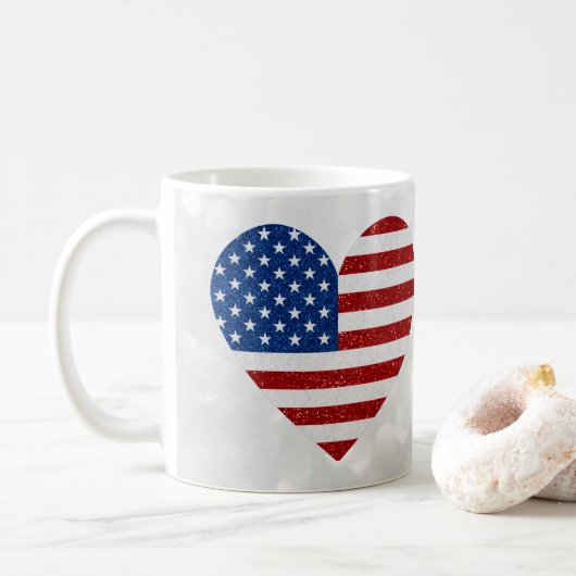American Flag Heart op 4 juli Glitter Koffiemok (Met donut)