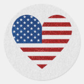 American Flag Heart op 4 juli Glitter Ronde Sticker (Voorkant)