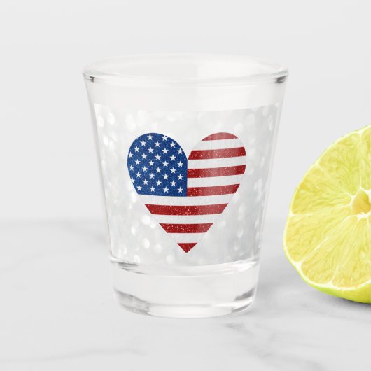 American Flag Heart op 4 juli Glitter Shot Glas (Voorkant)
