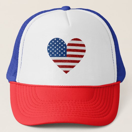American Flag Heart op 4 juli Glitter Trucker Pet (Voorkant)