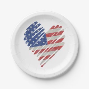 American Flag Heart Red White Blue Cute 4th of jul Papieren Bordje