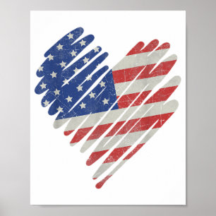 American Flag Heart Red White Blue Cute 4th of jul Poster