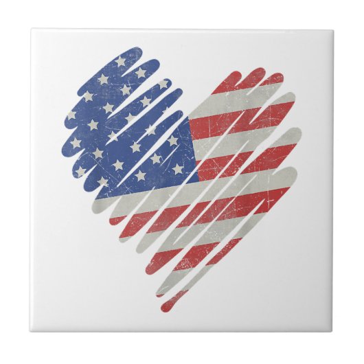 American Flag Heart Red White Blue Cute 4th of jul Tegeltje (Voorkant)