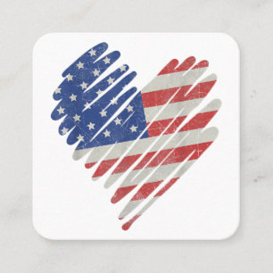 American Flag Heart Red White Blue Cute 4th of jul Vierkante Visitekaartje