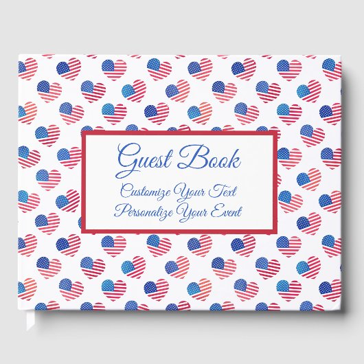 American Flag Heart Red White Blue Patriotic USA Gastenboek (Voorkant)