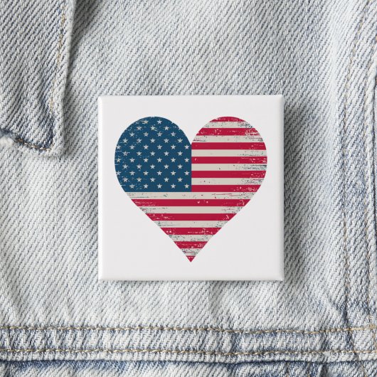 American Flag Heart Vierkante Button 5,1 Cm
