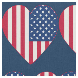 American Flag Hearts Fabric Stof