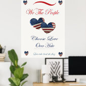 American Flag Hearts koos liefde boven haat Poster (Thuiskantoor)