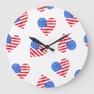 American Flag Hearts Waterverf Naadloos. Grote Klok