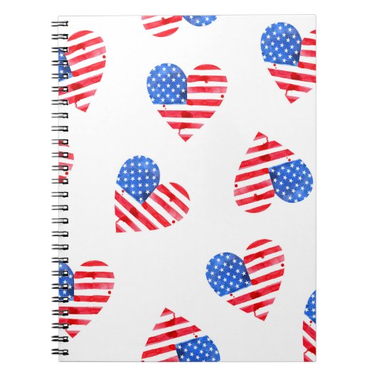 American Flag Hearts Waterverf Naadloos. Notitieboek (Voorkant)