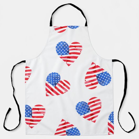 American Flag Hearts Waterverf Naadloos. Schort (Voorkant)
