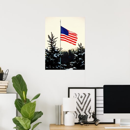 American Flag in Snow Poster (Thuiskantoor)