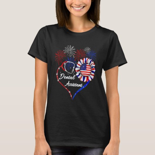 American Flag July 4th Firework Sunflower Dental A T-shirt (Voorkant)