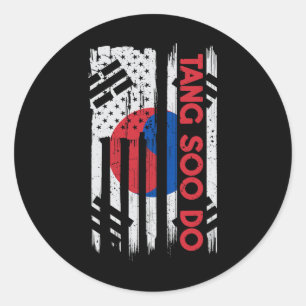 American Flag Korean Karate Vintage op 4 juli Ronde Sticker
