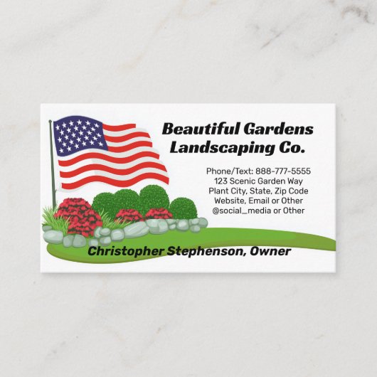 American Flag Landscape Lawn Care Patriottisch Visitekaartje (Voorkant)
