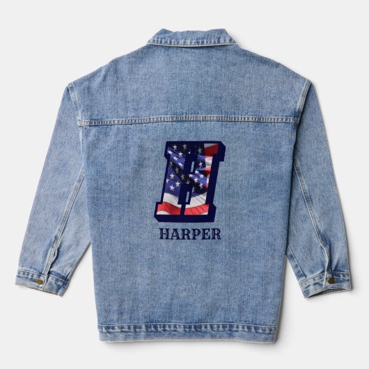 American Flag Letter H Personaliseer Jouw naam Denim Jacket (Achterkant)
