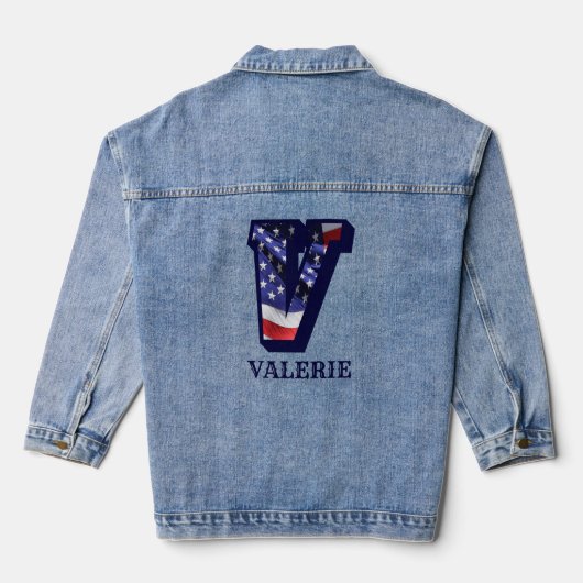 American Flag Letter V Personaliseer Jouw naam Denim Jacket (Achterkant)